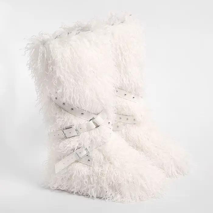 Bottes hautes en fausse fourrure de mouton pour l'hiver, style Y2K Goth, bottes hautes pour femmes, 