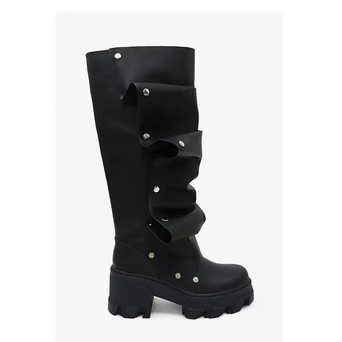 Bottes hautes déformables à semelle de talon en métal pour femmes, bottes empilées, mode européenne 