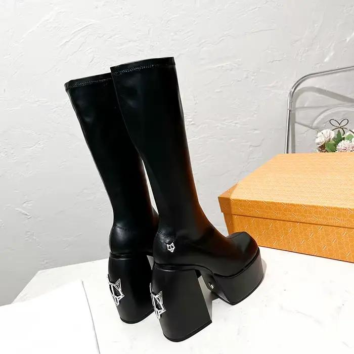 14Cm Super haut talon bottes extensibles femmes plate-forme bout carré Style Punk bottes hautes noir