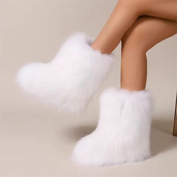 Bottes en fausse fourrure Wimen, bottes d'hiver moelleuses et chaudes mi-mollet, bottes de neige de 
