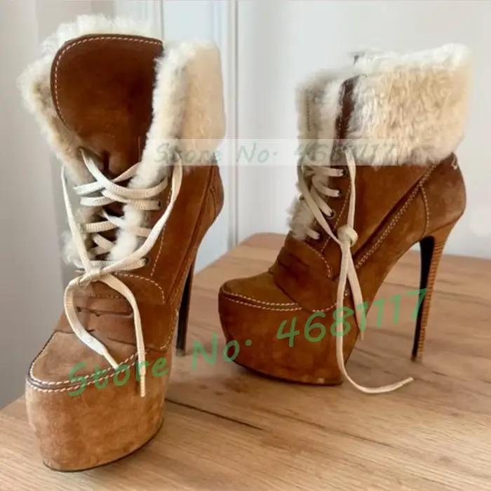 Bottes de rinçage à talon aiguille à plateforme marron pour femmes, bottines à talons hauts Mars pou