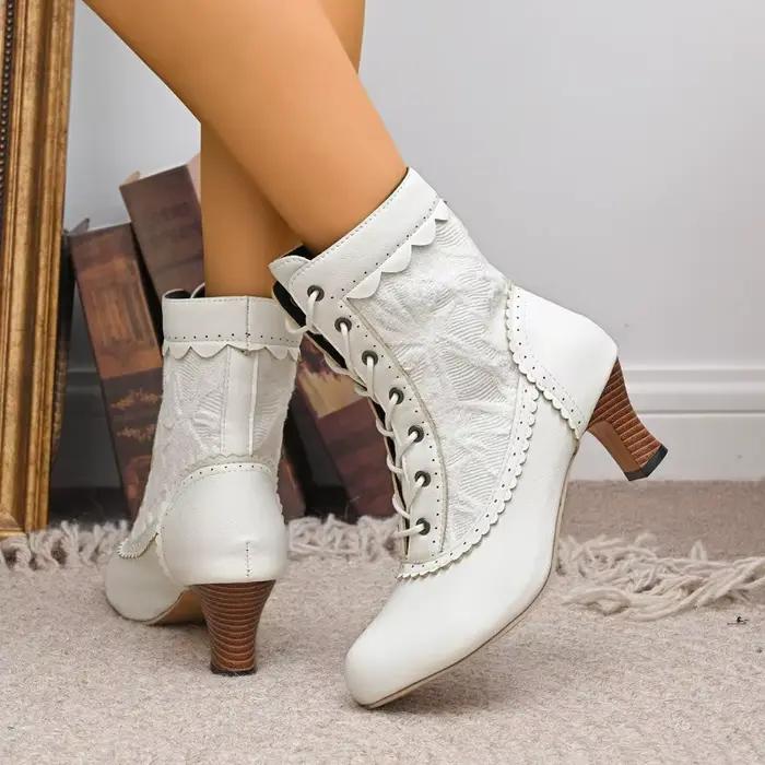 Élégant dentelle femmes bottes rétro épissé bottes hautes de luxe mode dames talons hauts talon épai