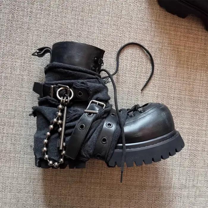 Bottines courtes pour hommes, style Punk, à semelles épaisses, en métal, haut, tendance, ceinture, t