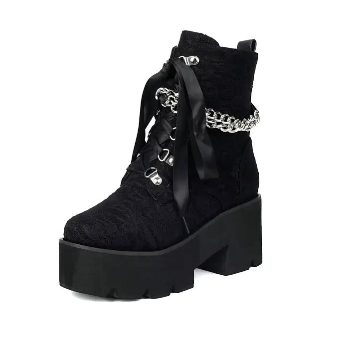 JODecor-Bottes compensées confortables pour femmes, chaussures à plateforme, dentelle florale, patch