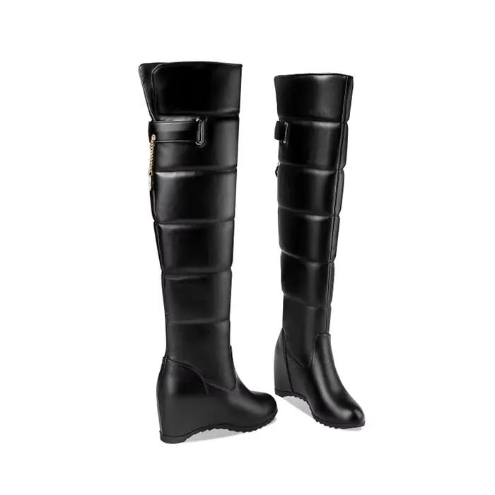 Girseaby dames talon compensé sur les bottes au genou sans lacet talon caché grande taille 44 fête c