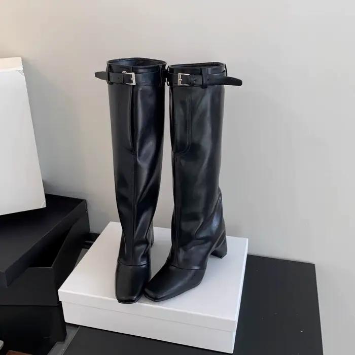 Ods-Bottes de Luxe Élégantes au Genou, Cuir Artificiel, Noir, Bleu, Blanc, Nouveau, Mollet Large, Or