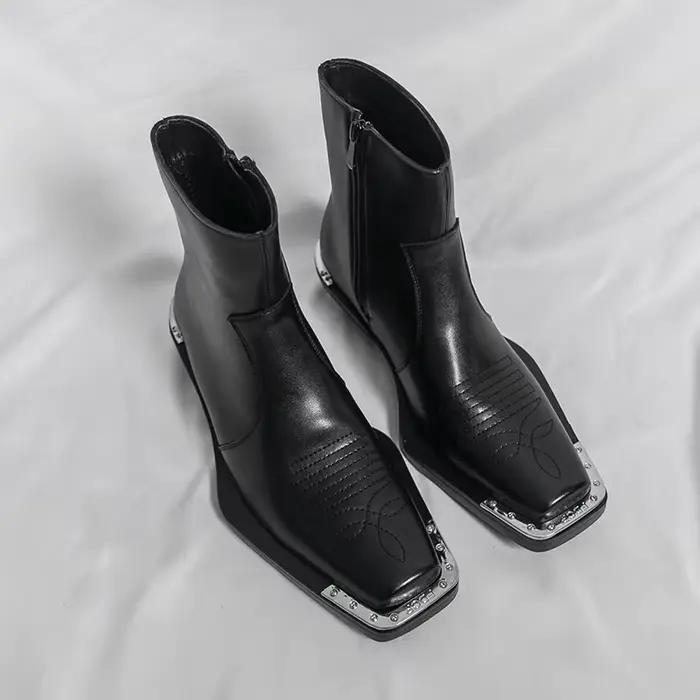 Hommes bout carré bottes Style britannique affaires botte en cuir mode décontracté haut bottes homme