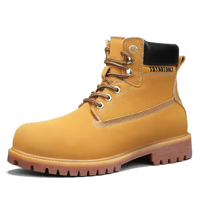 Bottes d'extérieur en cuir de vache de couleur jaune pour hommes et femmes, bottes décontractées pou