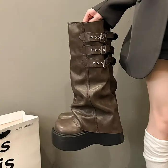 Style Punk femmes bottes longues modernes mode plate-forme hauteur augmenter haute chevalier chausso