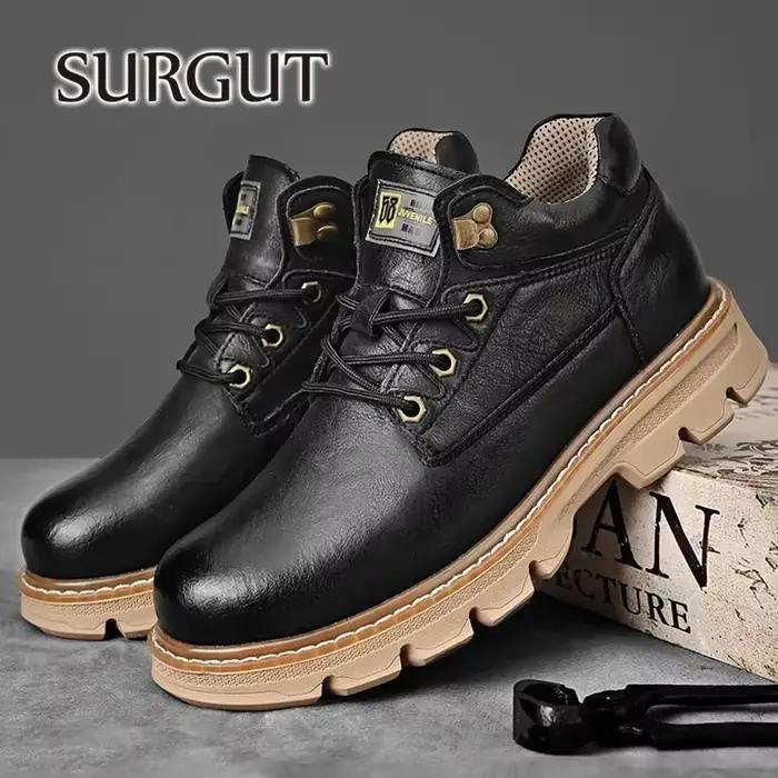 SURGUT bottes en cuir pour hommes 2026 nouvelles bottines de moto rétro à la main de luxe à lacets c