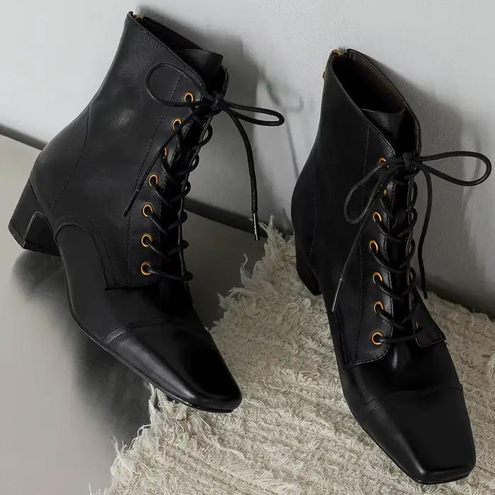 2025New femmes en cuir de vache bout carré à lacets dos zip automne bottines de haute qualité doux c
