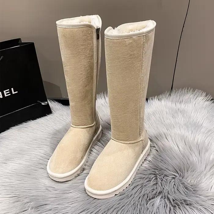 StephanSnow-Bottes mi-mollet en daim pour femmes, chaussures plates, fourrure, peluche, courtes, cha