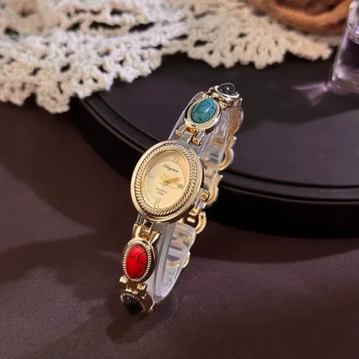 Montre-Bracelet Turquoise colorée pour femmes, nouvelle montre à Quartz de luxe populaire, Vintage, 