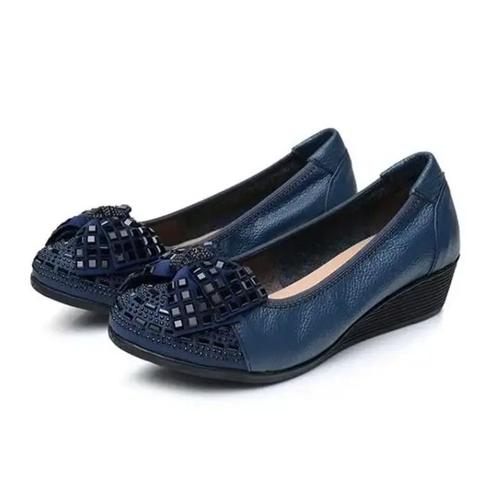 Chaussures d'été en cuir véritable pour femmes, confortables, souples, astronomiques, tête carrée, g