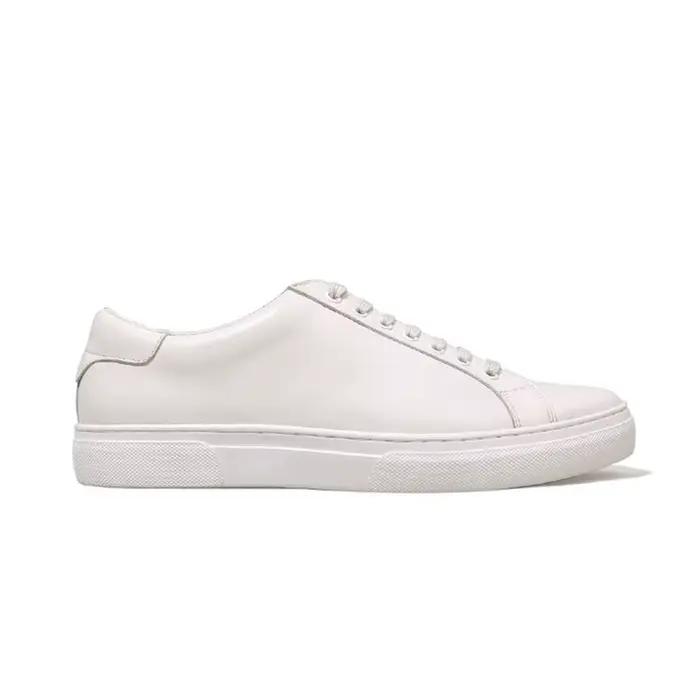 ALAIS MAE Baskets blanches en cuir pour hommes, style minimaliste, plates, à lacets, décontractées, 