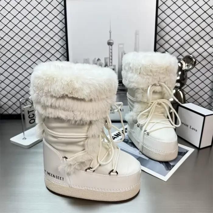 Bottes de neige à la mode pour femmes, bottes hautes chaudes et confortables en forme de lune pour l
