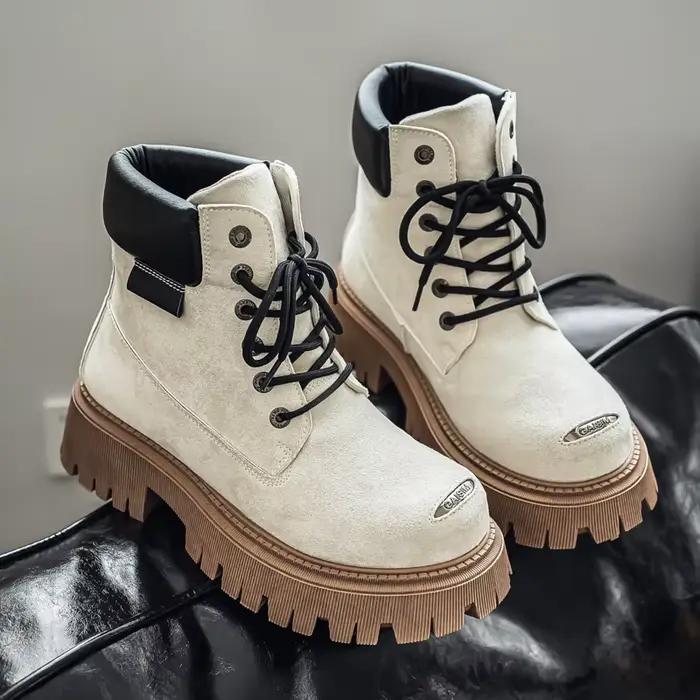 Bottes montantes classiques en cuir pour homme, décontractées, à plateforme, de travail, à bout larg