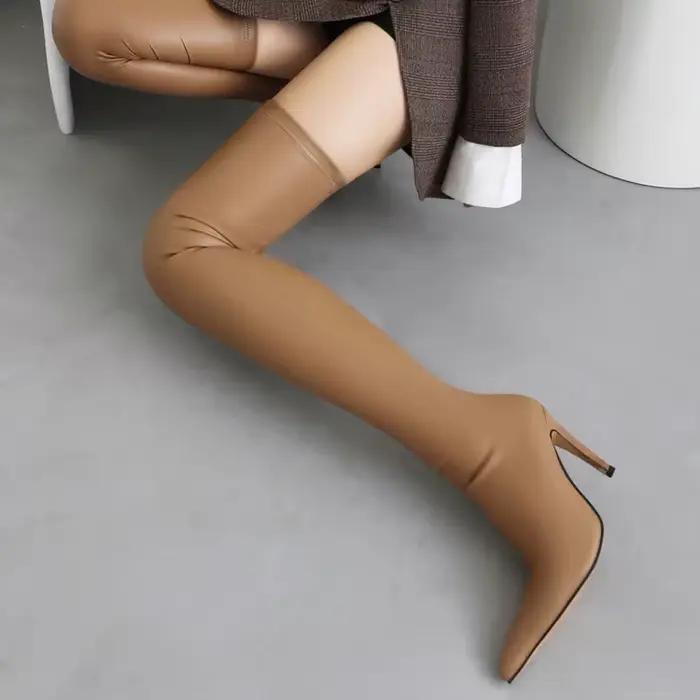 Bottes élastiques au dessus du genou abricot noir mat, pantalons de danse en tuyau d'acier à la mode