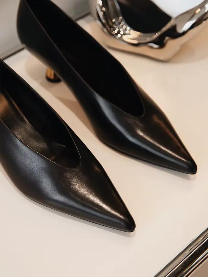 Escarpins de créateur en cuir verni à bout pointu pour femme, chaussures de danse et de soirée à tal