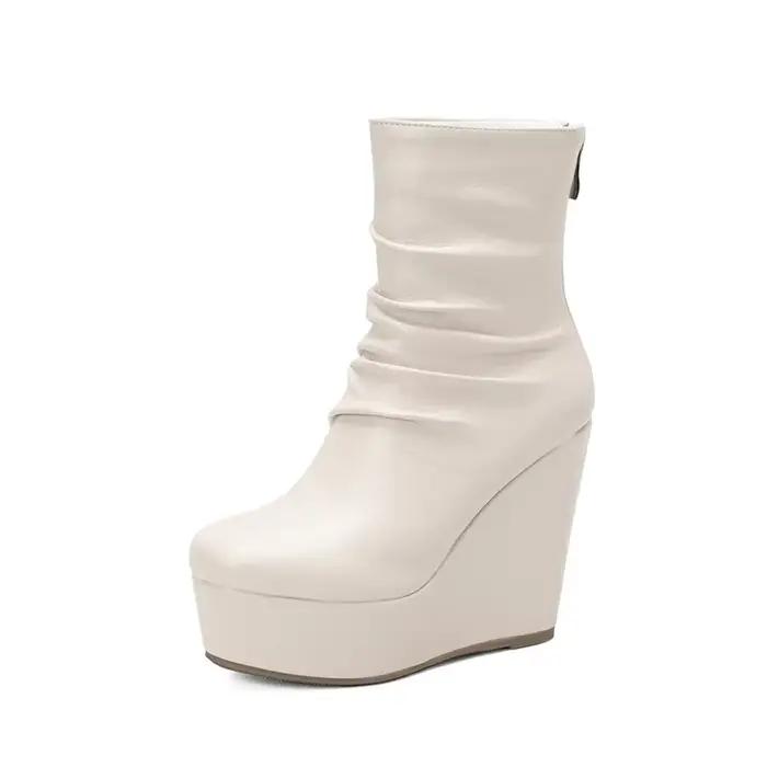 Femmes bottines taille 33 hiver automne conception plissée bout rond dames matures bureau plate-form