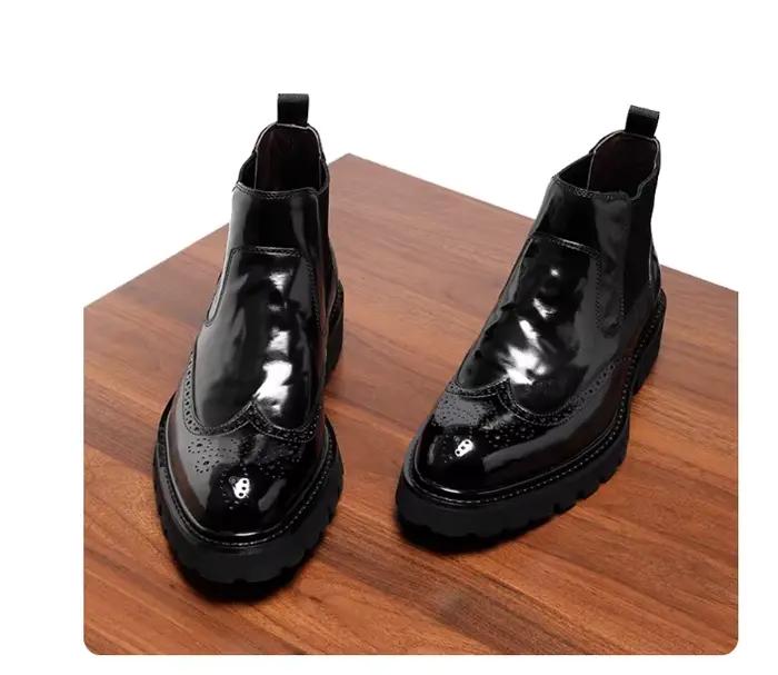 Bottes montantes pour hommes, fabriquées à la main, bout pointu, vêtements de travail en cuir gaufré