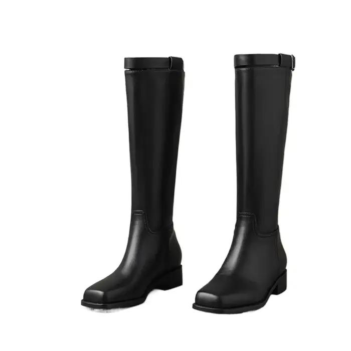 Botas De Mujer 2025 nouvelles femmes bottes en cuir véritable automne hiver rétro talon épais genou 