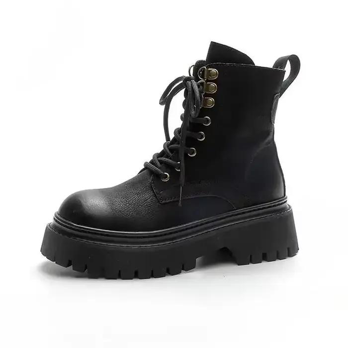 Bottes De moto en cuir véritable pour femmes bottes courtes couture rétro femmes Botas Femininas De 