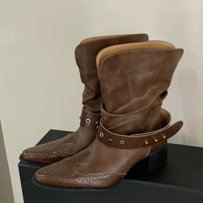 Eilyken – bottines style Punk à rivets et motif serpent pour femme, chaussures à la mode avec sangle