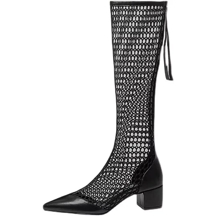 Bottes gladiateur en maille respirante avec fermeture éclair pour femme, sandales, talons temporels,