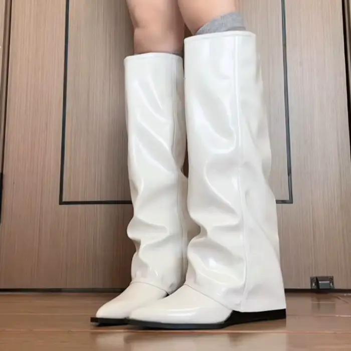 Bottes longues blanches à bout pointu 2026 – Talons hauts élégants de 9 cm, bottes mi-mollet moderne