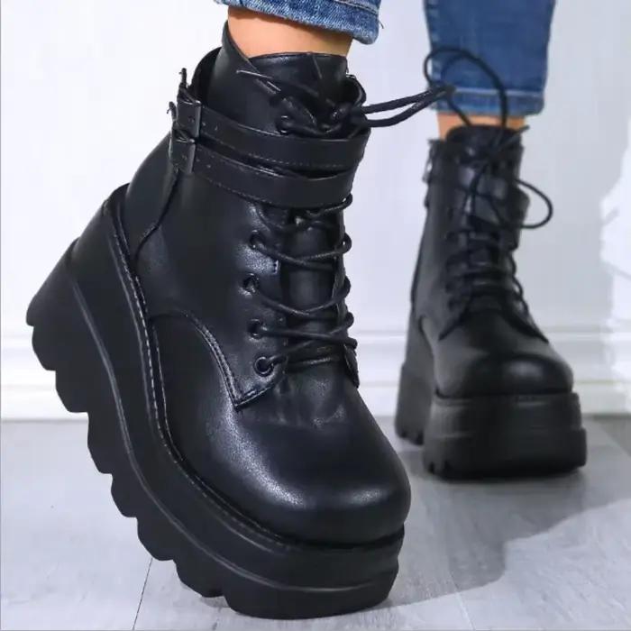 Bottes gothiques noires pour femmes, chaussures de rinçage sur talons, baskets à plateforme épaisses