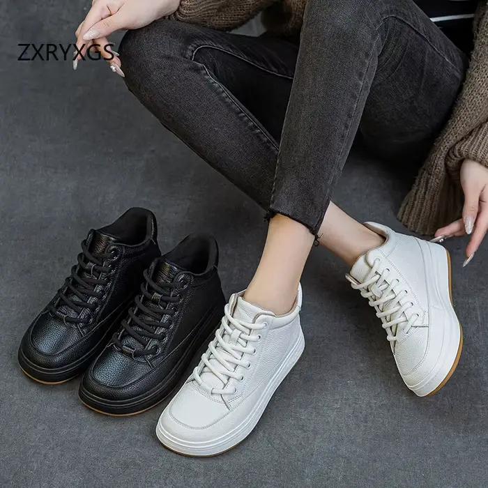 ZXRYXGS 2026 nouvelle couche supérieure à lacets peau de vache automne hiver baskets bottes décontra