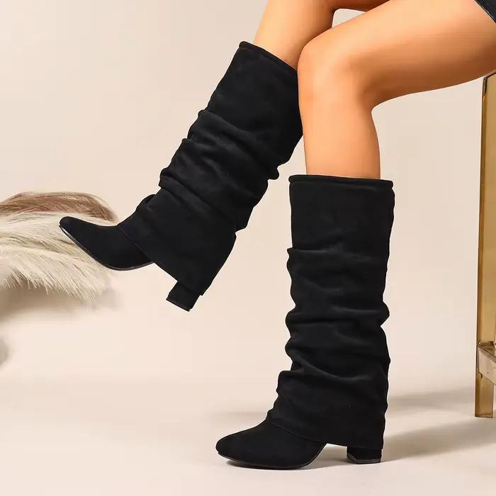 Bottes longues Melard pour femmes, grande taille, élégantes et simples, bottes plissées superposées,