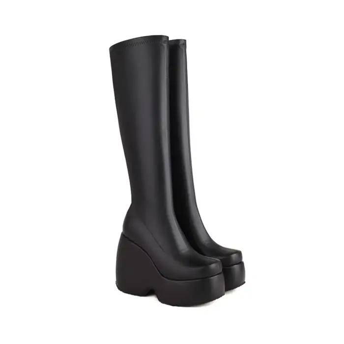 Botas De Mujer – bottes hautes à talons compensés pour femmes, bout rond, belles jambes, chaussures 