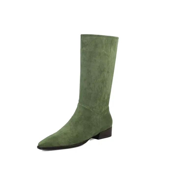 MKKBathroom-Bottes en cuir conviviale ré pour femmes, Bottes longues, Bottes pointues plissées, Talo
