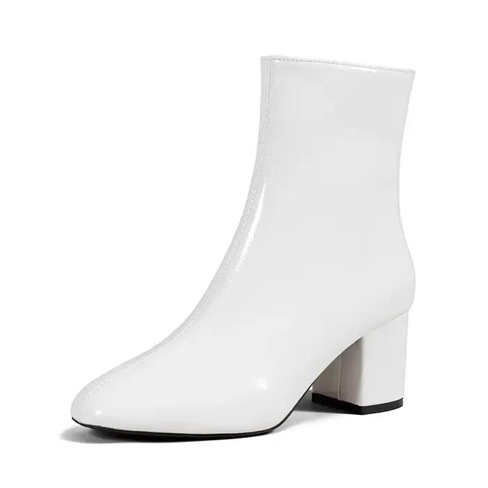Bottes courtes pointues à talon moyen pour femmes, chaussures de rinçage pour femmes, fermeture à gl