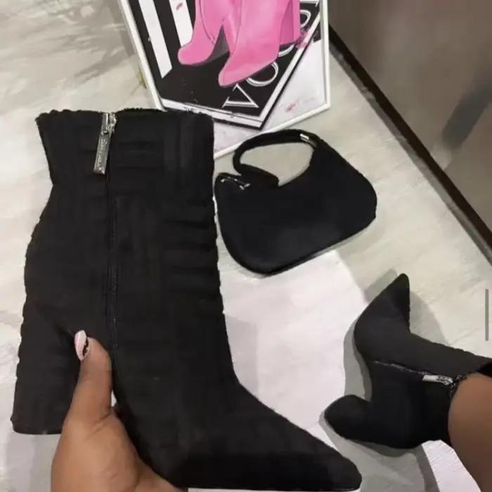 Bottes romaines pointues en denim pour femmes, bottes de rinçage pour dames, talon carré, fermeture 