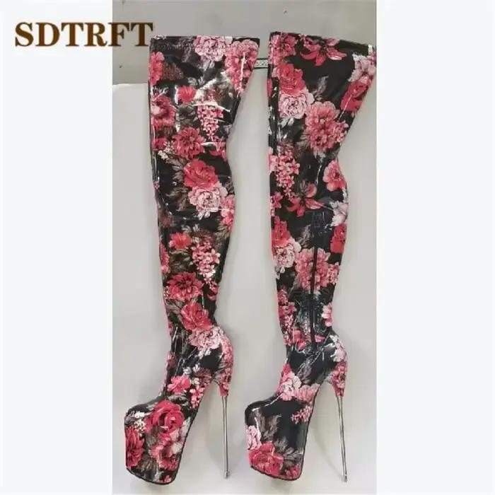SDTRFT-Bottes à Talons Aiguilles pour Femme, Chaussures à Plateforme Rouge, Talons Fins, Au-Dessus d