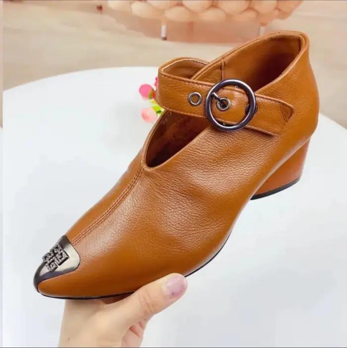 Bottes en cuir pour femmes, chaussures confortables à talons bas, pointues, grande taille 42 43, bot