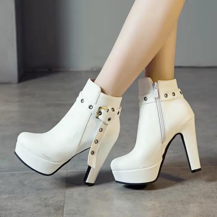 REAVE-Bottes en cuir PU à talons hauts pour femmes, Chaussures de rinçage, Femme, Automne, Aan, 34-5