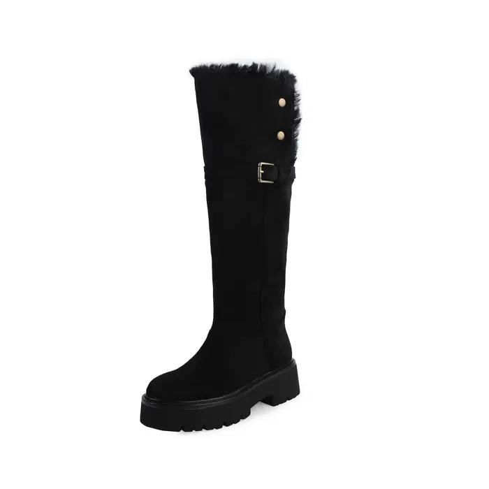 Ods luxe sur le genou bottes femmes nouvelle haute qualité véritable daim bottes boucles de ceinture