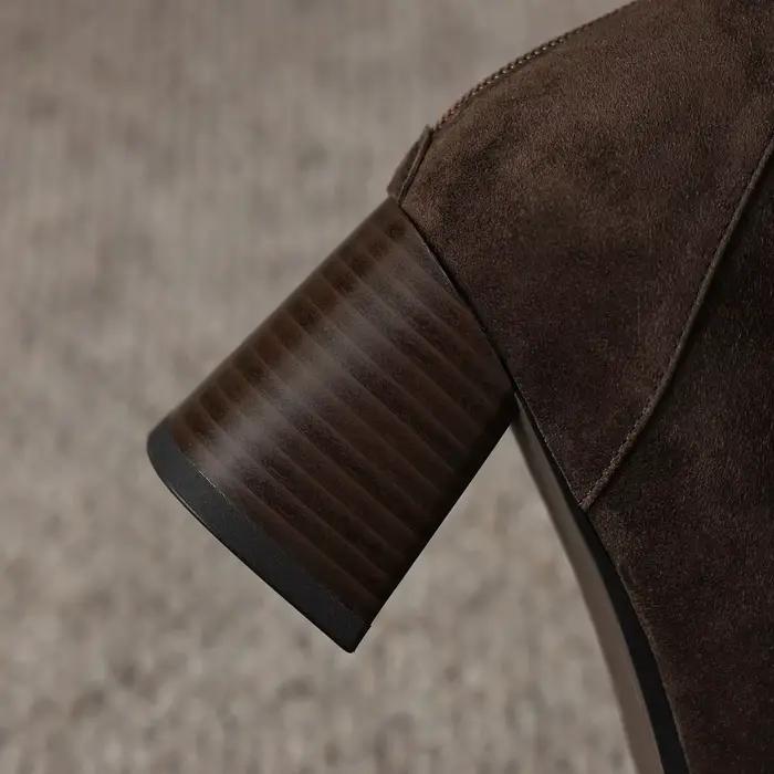 Bottines d'automne en daim naturel pour femmes, tissu élastique, patchwork, bout carré, fermeture éc