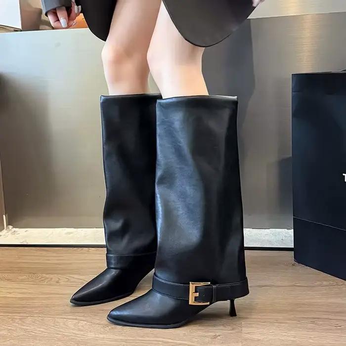 Pantalon feuille bottes femmes automne/hiver 2025 nouvelles bottes cuissardes à talons hauts sans ge