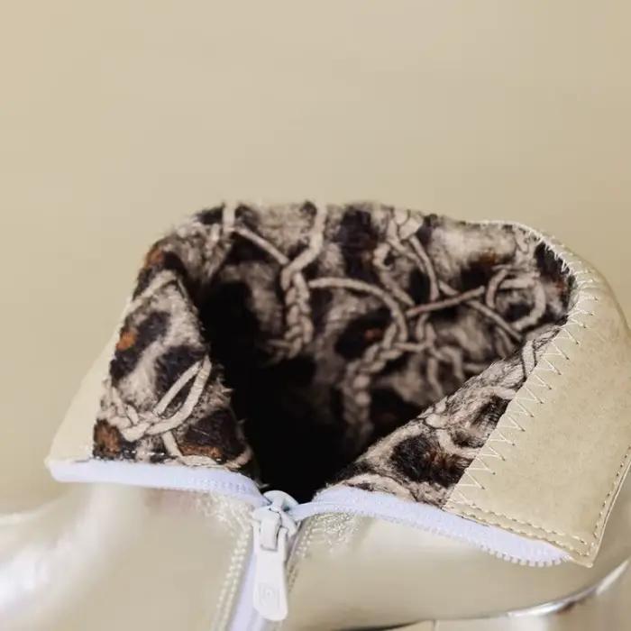 Nouveau argent or 8.5 cm bottes courtes à talons hauts femmes courtes en peluche Style britannique b