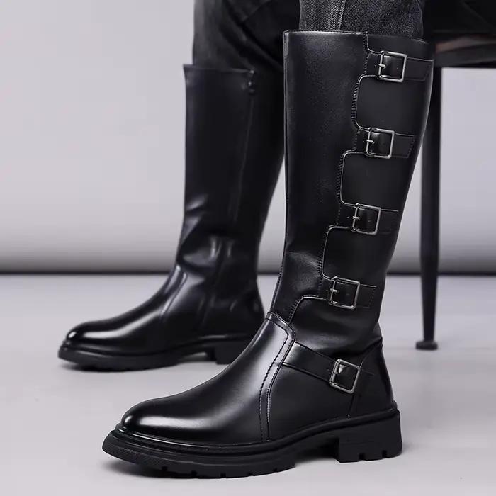 Bottes montantes pour hommes, bottes longues tendance, confortables, antidérapantes, style britanniq