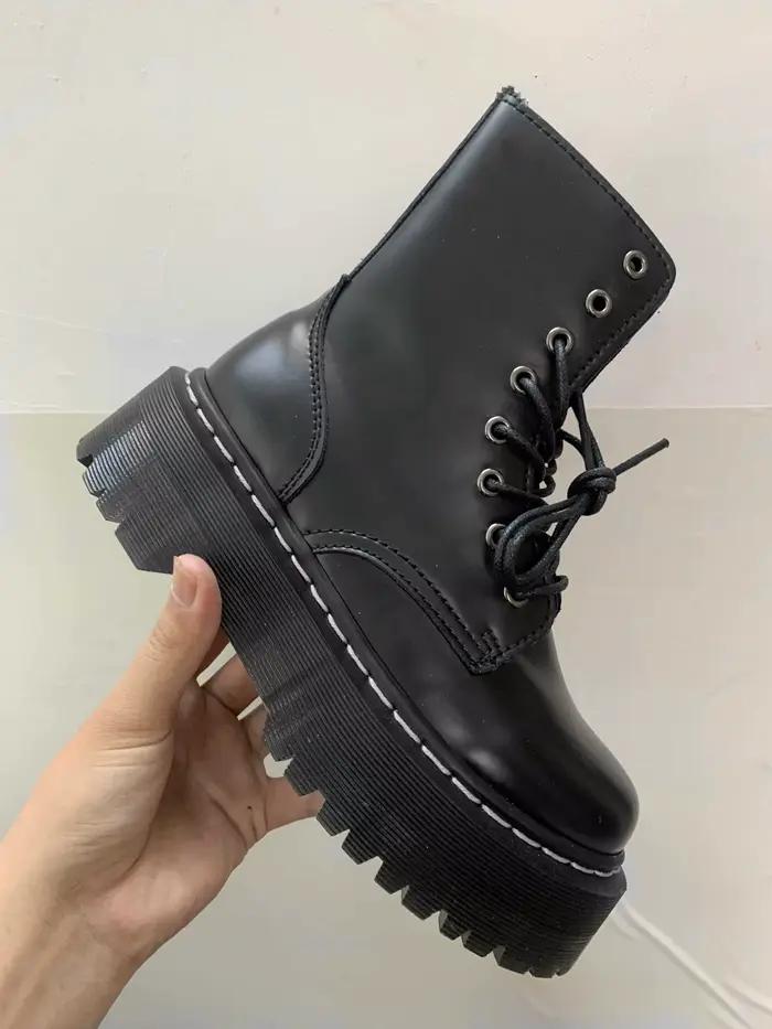 Bottes à plateforme en cuir véritable pour femmes, grande taille 35-45, bottines en cuir noir, chaus