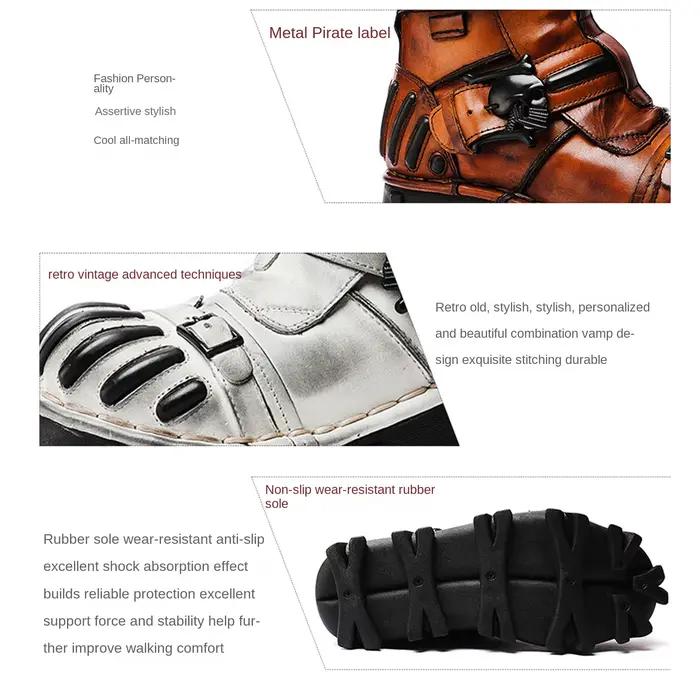 Bottes de moto rétro en cuir véritable pour hommes, mi-mollet, DulHigh Top, Western Riding, Gothic S