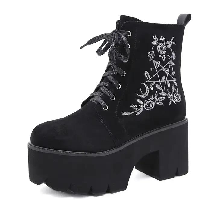 Gdgydh – Bottes à Plateforme en Cuir Suédé pour Femme, Grosses Chaussures Gothiques de Style Punk à 