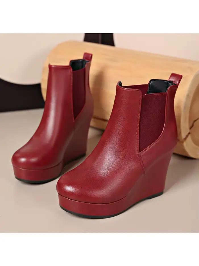 Bottines Chelsea à talon compensé pour femmes, bottines courtes décontractées en simili cuir de coul