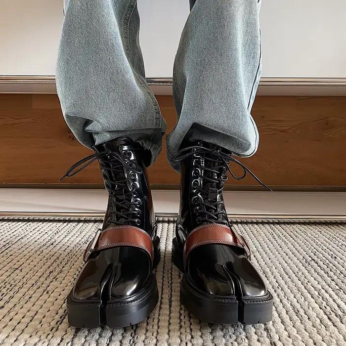 Tabi bottes pour hommes automne et hiver bottes courtes décontractées en cuir unisexe à lacets coupe